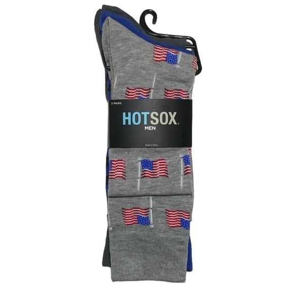 Hot Sox 3 Pack Flag Patriotic Theme Novelty Dress Crew Socks Gift Men’s Unisex - Picture 13 of 16